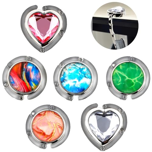 LIOUCBD 6 ganchos plegables para mesa, ganchos plegables portátiles para bolsos, perchas redondas de mármol y diamante, regalo para mujer y niña, bolsa colgante en el escritorio de la oficina del