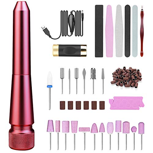 Electric Nail drill kit, Manicure Pen Sander Polisher With 6 Replaceable Drill Bits, A Ceramic Drill Bit And 50+ Abrasive Belts For Exfoliation, Grinding, Polishing, Nail Removal, Acrylic Nail Tools