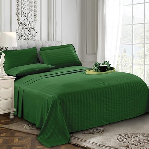 Elegant Comfort Softest and Coziest 6-Piece Sheet Set - 1500 Premium Hotel Quality Microfiber - Deep Pocket, Wrinkle Resistant 6-Piece Damask Stripe Bed Sheet Set, California King, Hunter Green