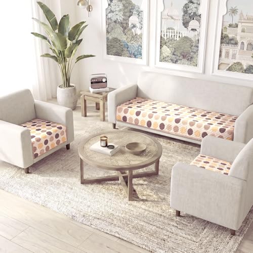 Image of HOKIPO 'Homehues Series' Printed Quilted Sofa Cover Mat for 5 Seater Set - Brown Polka Dot (IN-806 * 2 + IN-809 - D4)