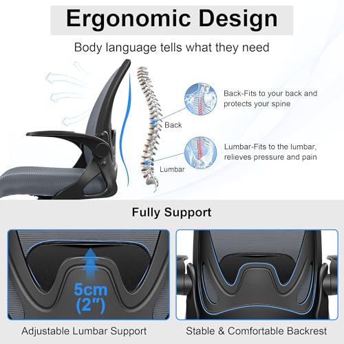 Image of Drafting Chair Tall Office Chair with Flip-up Armrests, Adjustable Height, Enhanced Lumbar Support Ergonomic Rolling Stool, Back Support, Adjustable Foot Rest Ring for Standing Desk Dark Gray
