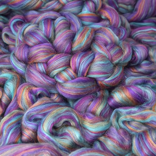 Image of Combed Top Roving. Limited Edition Fiber for Spinning, Needle Felting, Wet Felting, Weaving and Crafting. Fancy, Colorful, Exotic Designer Blend, FATA Morgana