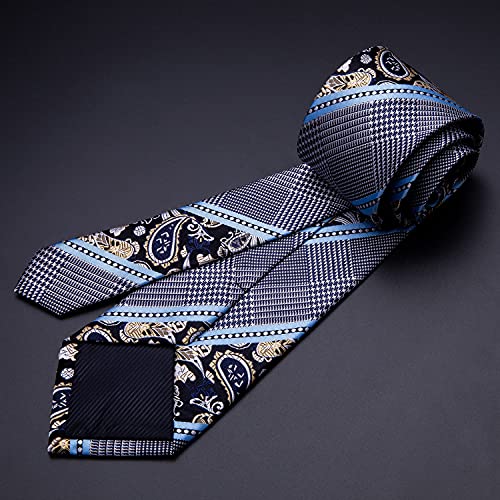 Barry.wang Mens Blue Tie Silk Paisley Black Wedding Formal Business Striped Necktie Handkerchief Cufflinks Set #TOP4