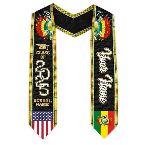 MonkeyVan Personalized Bolivia Graduation Stole, Bolivian Graduation Sash, Bolivia Flag Graduation Stole, Class of 2025 M59