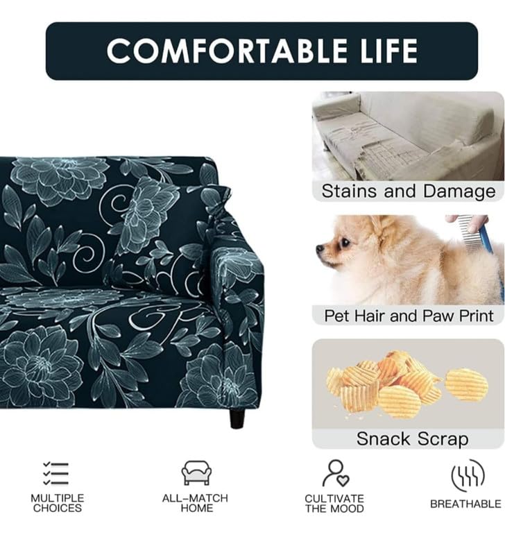 Image of HK 3 Seater Universal Elastic Sofa Cover | 360 Fully Covered Anti-Slip Washable Couch Cover Protector | 140 GSM Stretch Fit Polyester + Spandex Slipcover (180-230cm /SC-006-03)