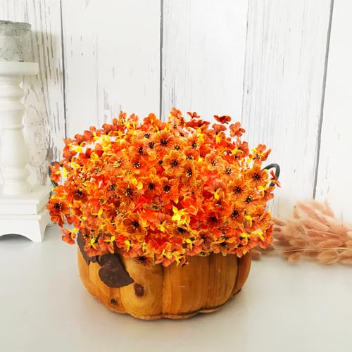 Satefello Artificial Fall Flowers for Outdoors, 10 Bundles Artificial Plants UV Resistant Fall Fake Plants for Outside Halloween Christmas Porch Decoration Fall Decor(Orange(Eucalyptus)) - image 8