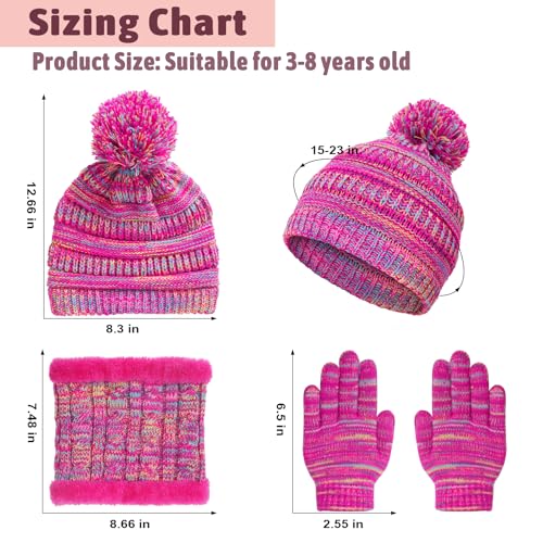 Image of Kids Winter Beanie Hat Scarf Gloves Set for 3-8 Years Old Boys Girls, Thick Warm Knitted Hat Gloves Fleece Lined Scarf Set