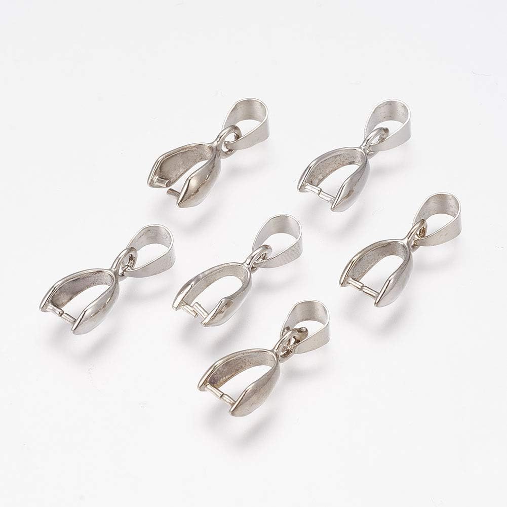 Beadthoven 200pcs Brass Metal Pinch Clip Bail Bead Pendant Clasp Necklace Bracelet Connector for DIY Jewelry Findings Accessories 7X20mm Golden