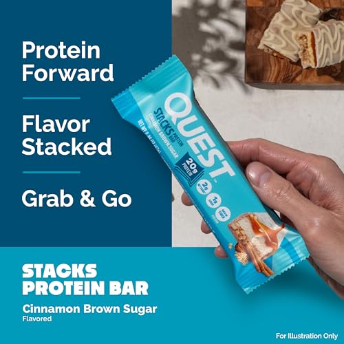 Image of Quest Nutrition Stacks Protein Bars, Cinnamon Brown Sugar, 4 Count | 20g Protein, 12g Fiber, 1g Sugar, Gluten Free, High Quality Protein, Chewy, Crispy, Soft and Crunchy, Individually Wrapped