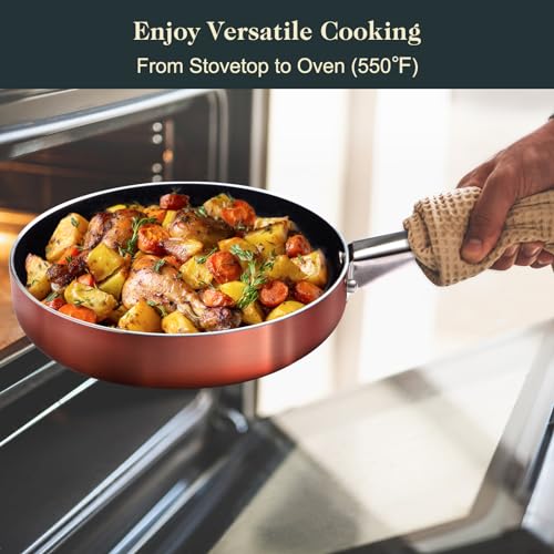 Image of M MELENTA Pots and Pans Set 7 piece, Non Stick Copper Ceramic Cookware Set | Compact Starter Cookware, Nonstick Pots and Pans Set, Induction Cookware, Kitchen Cooking Set, Oven Safe, PFAS & PFOA Free