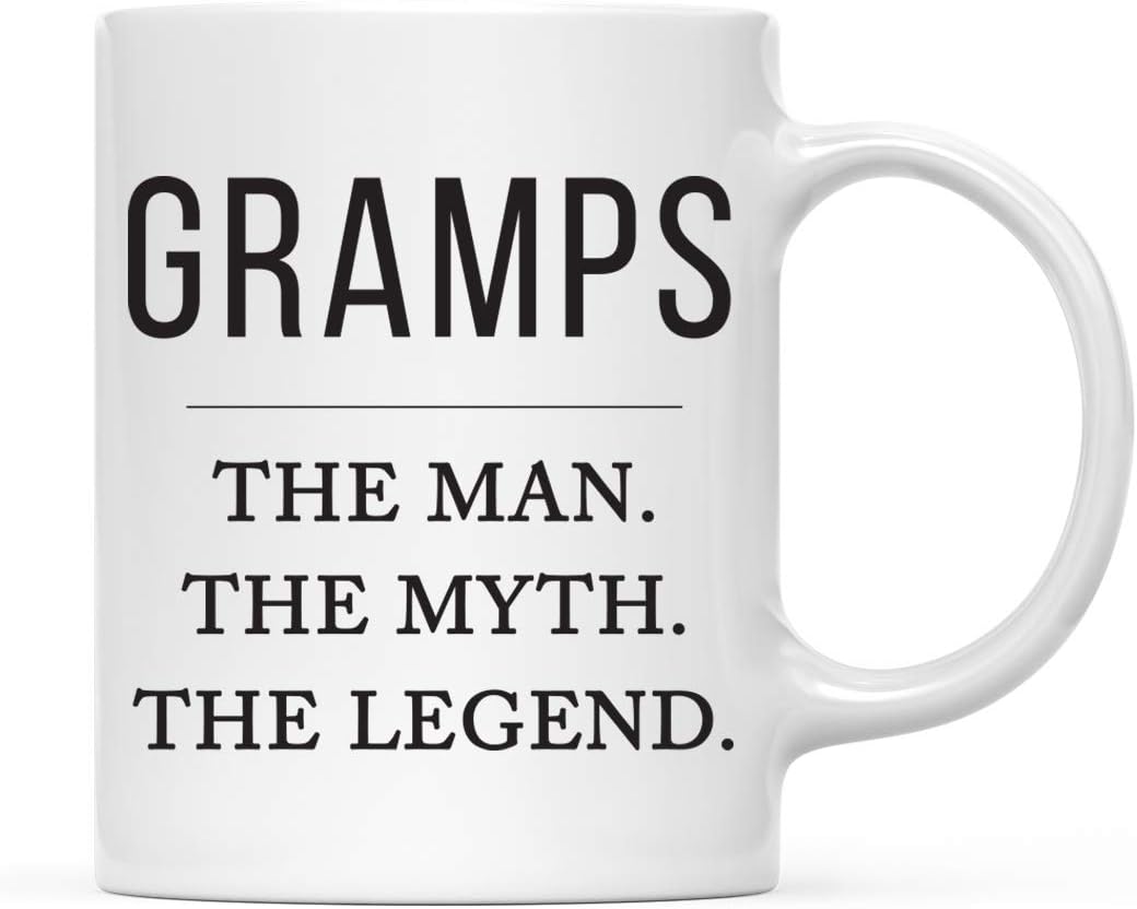 Andaz Press Funny Father's Day Grandpa 11oz. Coffee Mug Gag Gift, Gramps The Man The Myth The Legend, 1-Pack, for Grandfather's Christmas Birthday Present Ideas