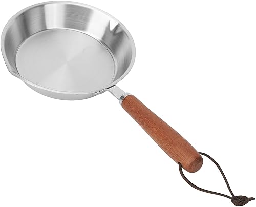 Miniatura 8 de Asixxsix Sartén de acero inoxidable, sartén antiadherente para huevos con mango de madera, sartén de cocina adecuada para todas las estufas de