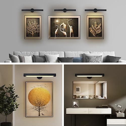 Black Picture Light, 24inch Hardwired Picture Lights for Wall,270°Rotatable LED Linear Picture Art Lights,Dimmable Picture Frame Light Bathroom Lighting Sconces for Living Room, Hallway,Kitchen