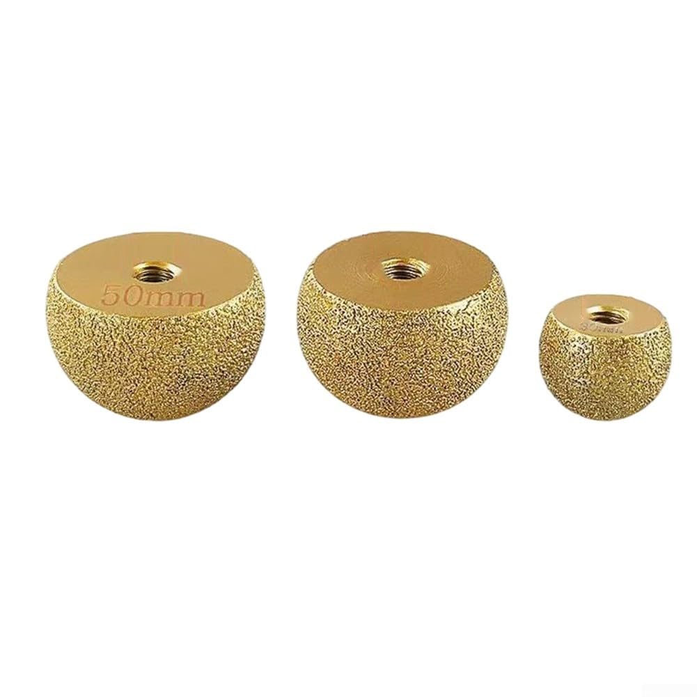 Mola diamantata a forma di fungo, 10 mm, per smerigliatrice angolare, brasata per lucidatura dei bordi, per curve interne in vetro e pietra, finitura oro (3 pezzi)