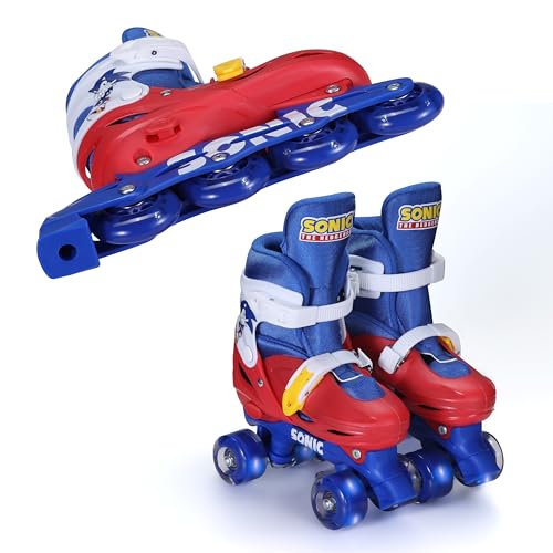 Sonic 2in1 Kids Roller Skates, Transform from Quads to Inlines Skates, Durable Hardshell Boot, LED Wheels for Quads and Inlines, ABEC-7 Carbon Steel Bearings