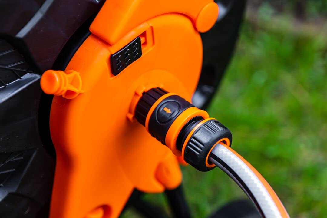 NEO TOOLS Carrello per tubo da giardino, carrello, può ospitare 60 m 1/2" o 20 m 3/4", struttura stabile e robusta, guida che distribuisce uniformemen