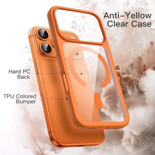 Image of DIZORO Premium Magnetic Case for iPhone 17 Pro Max 6.9-Inch Compatible with MagSafe, Shockproof Phone Bumper Cover, Solid Color Matte TPU Frame, Anti-Scratch Clear Cosmic Orange