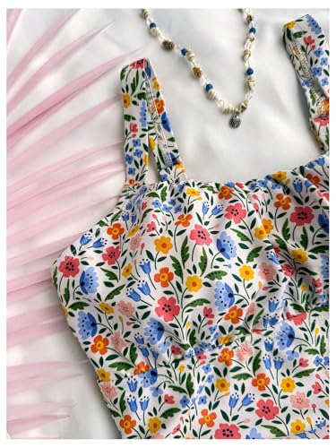 OYOANGLE Girl's Boho One Piece Swimsuit Floral Print Ruched Beach Sports Bathing Suits Modest Swimwear4