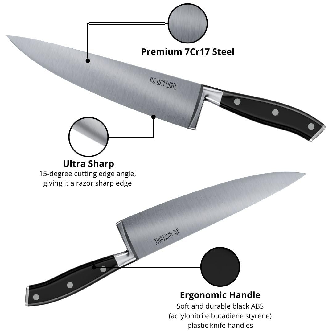 Yatoshi Kitchen Knife Set - 3 Piece, Ultra Sharp High Carbon Stainless Steel, Full Tang