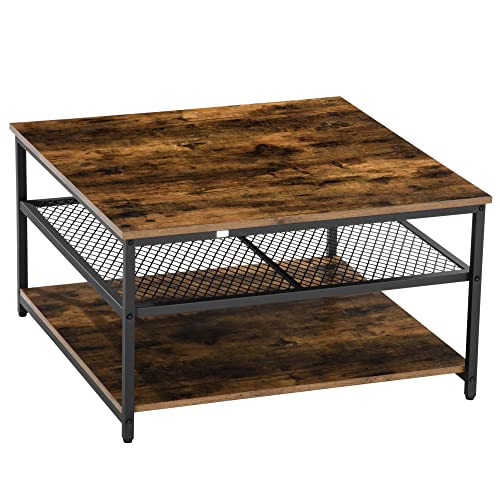 HOMCOM Table Basse Table de Salon carrée au Style Industriel 3 Plateaux de Rangement MDF et métal dim. 80L x 80l x 45H cm