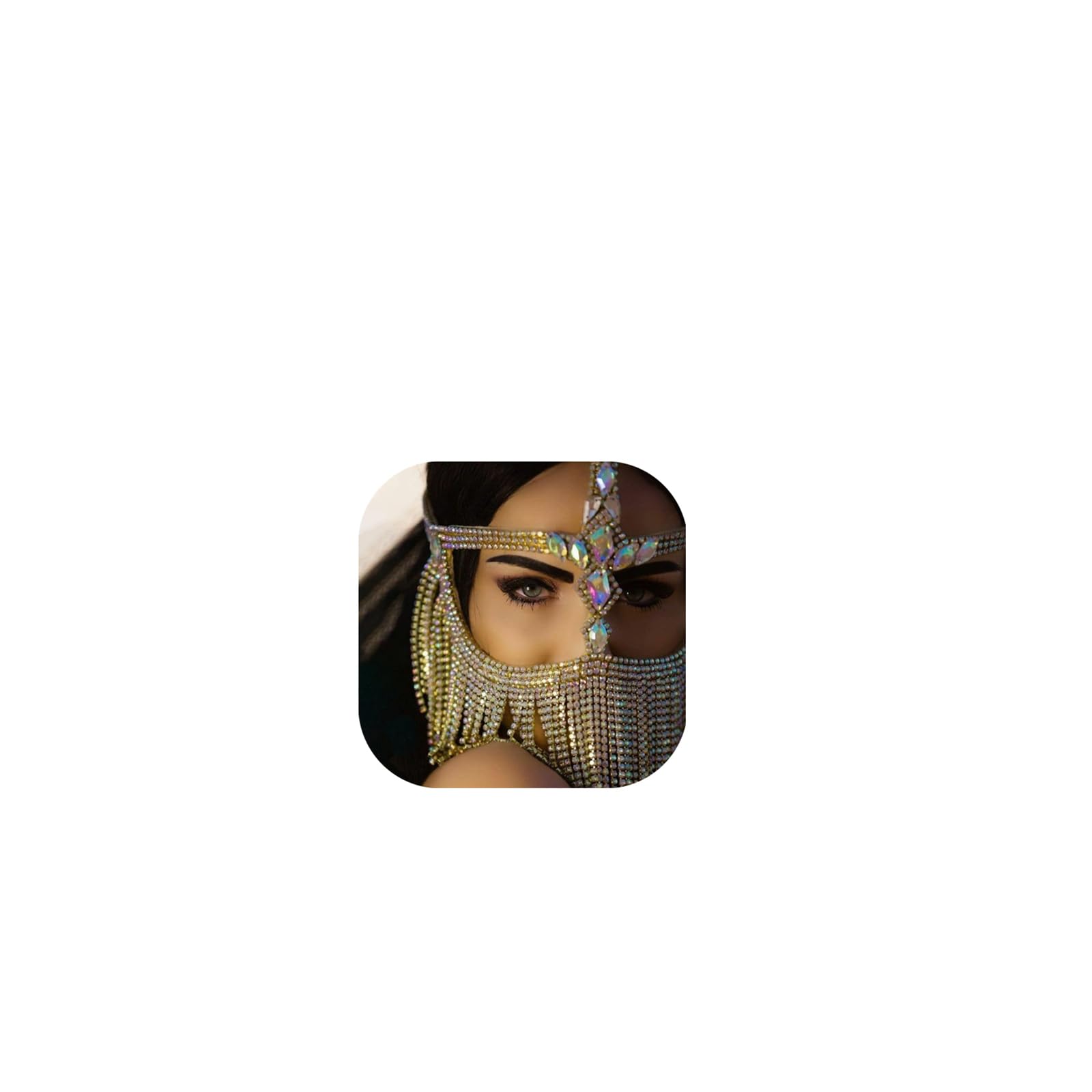Sexy Full Rhinestone Tassel Mask Face Jewelry for Women Crystal Face Chain Jewelry Head Hair Chain for Costume Carnival Club Masquerade