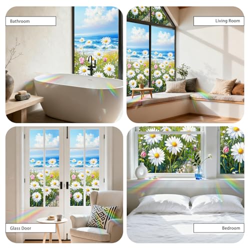 Image of Nuxovilar White Flower Floral Pattern Cling Window Film 17.5x39.3 PVC