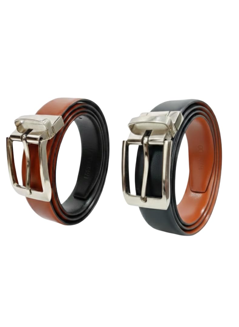 Men’s Reversible Leather Belt Black Brown Genuine Leather Belt Two Sided Belt Metal Buckle Formal Casual Office Jeans Belt Adjustable Sizes-image-26