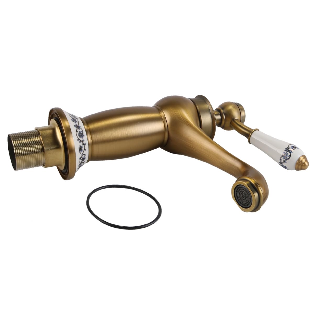 Sarini Retro Bathroom Basin Mixer Tap, Luxury Victorian Mixer Taps with Floral Ceramic Handle