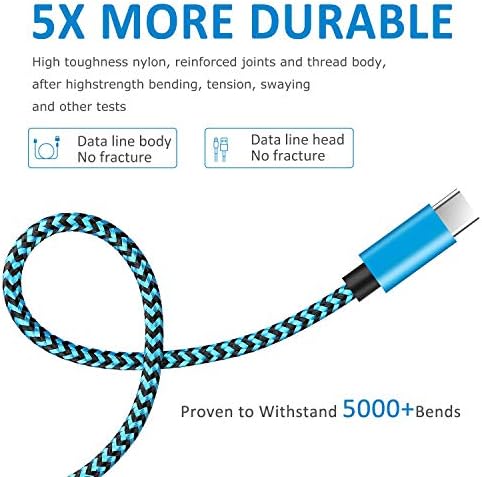 USB C Cable,AWINBOW (5 Pack/2M) USB Type C Fast Charging Cable - Nylon Braided USB C Sync Cable for Galaxy S10/S9/S8+/S8, MacBook, Sony XZ, HTC 10, OnePlus 5T, Huawei P9 etc.