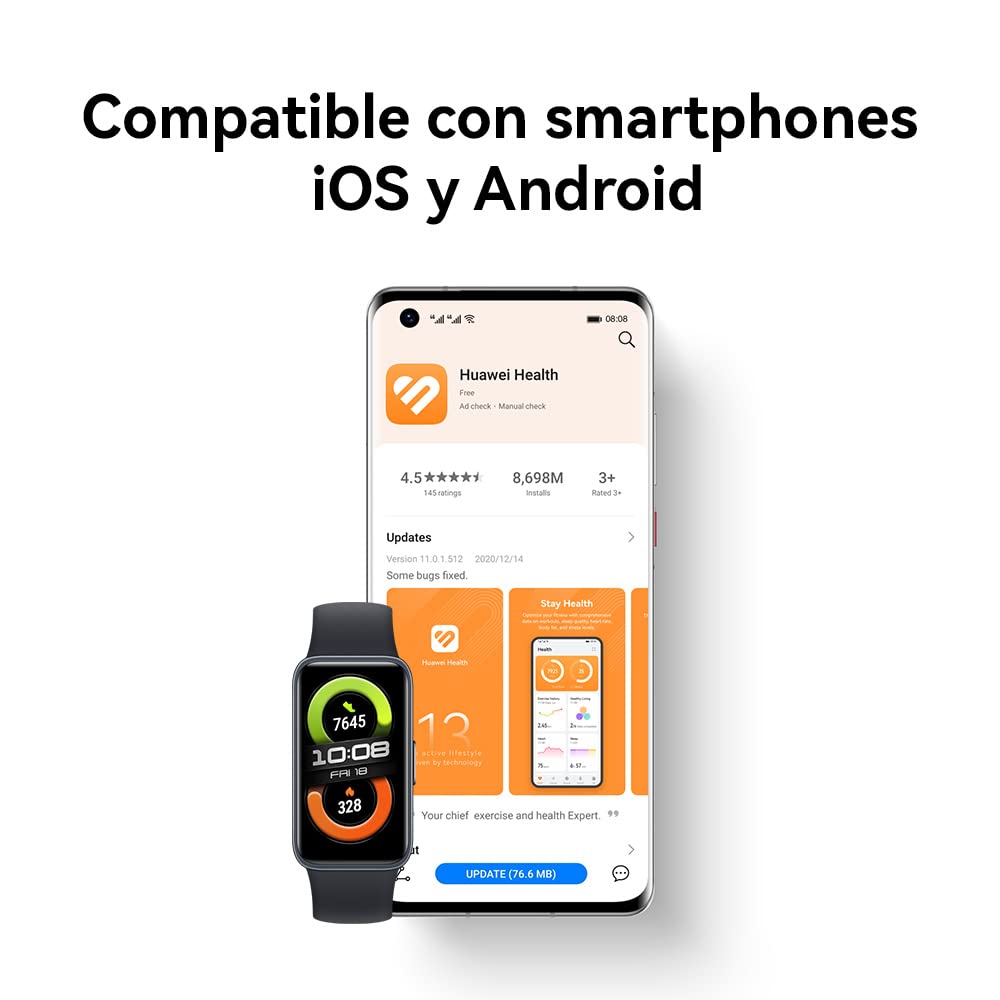 HUAWEI Band 8 Smart Watch, Diseño fino, Seguimiento Preciso del Sueño, Batería de 14 días, Compatible con Android e iOS, para Salud y Bienestar,Versión Española, Rosa