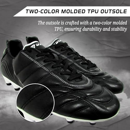 Vizari Premium Leather Soccer Cleats for Men & Women Classico Football FG Shoes – TPU Studs, Wide Fit, Durable Comfort, Black Cleats, Size - 6.5-13 (Unisex)3