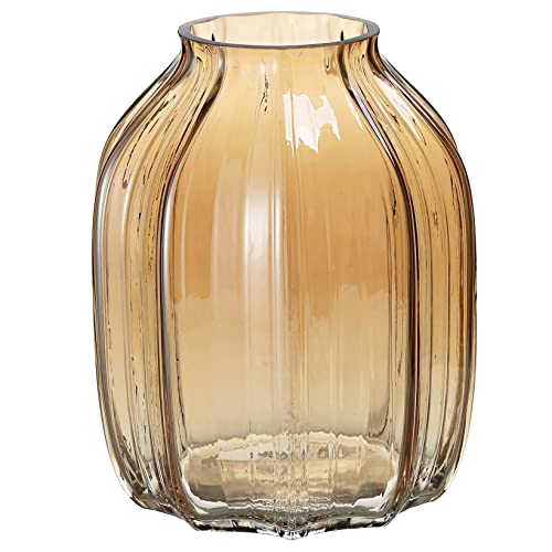 Grand Vase en Verre Ambre pour Fleurs Vase de Sol Doré 20cm Vases Décoratifs pour Centre de Table Décoration Fleurs et Farmhouse(Brown 20cm)