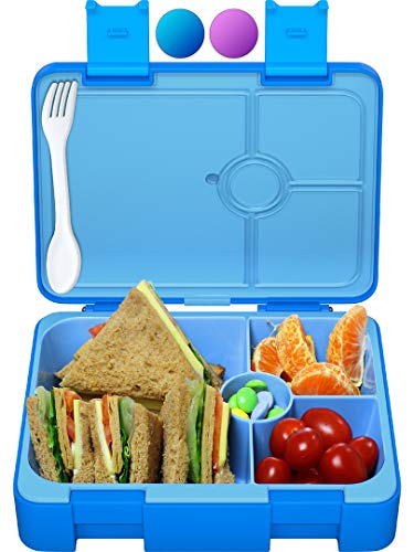 Sugarfox Lunch Box for Kids | Children's Bento Box, Leakproof, Durable [Blue] XL