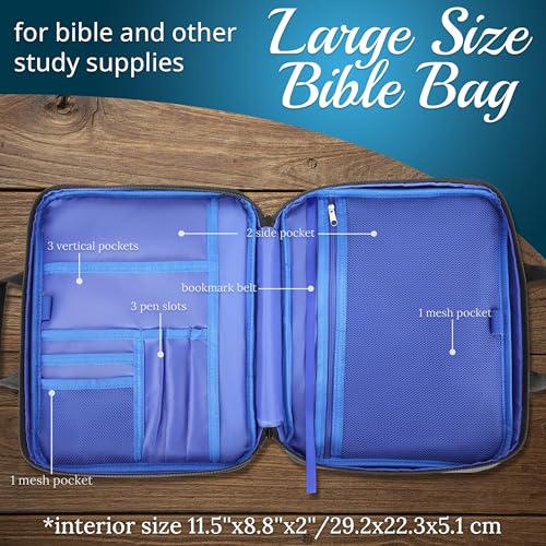 Bibelhüllen für Damen, groß und mittelgroß – Bibeltasche für Bücher bis zu 27 x 19 x 4 cm – mehrfarbiges Set von Kirchentaschen, Stiftfächer, Reißverschlussfach, Schultergurt, Schwarz, XL,