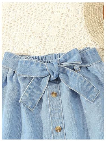 Floerns Toddler Girl's Button A Line Belted Denim Skirt Elastic Waist Midi Jean Skirts3