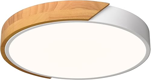 Miniatura 10 de Vikaey Lámpara de techo LED moderna, estilo minimalista de madera, lámpara de techo empotrada, lámpara de iluminación circular con pantalla acrílica