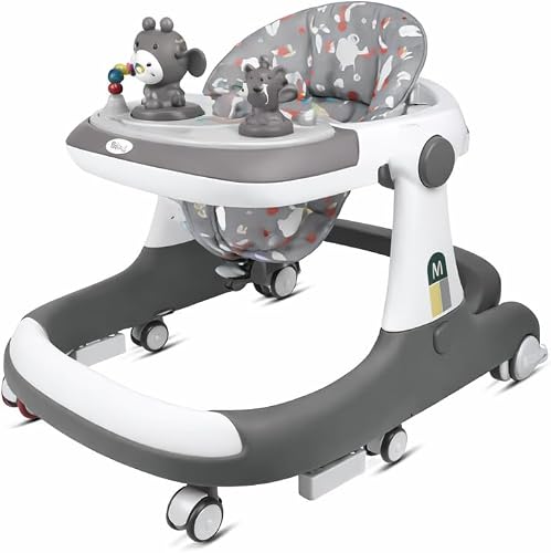 AL Deluxe 4-in-1 Baby Walker and Walking Ring with Detachable Musical Toy Tray, Adjustable Height Anti-Rollover Frame, Safety Brakes, Silent 360° Wheels & Sheet Tyre Locks