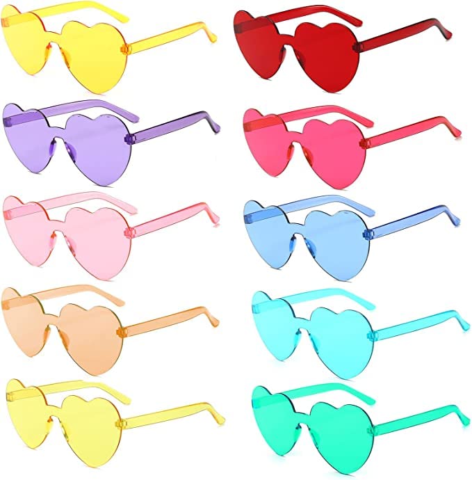 Heart Shaped Sunglasses for Women, Transparent Candy Rimless Sunglasses, Fashion Heart Shaped Glasses for Party Favor (10Pcs)