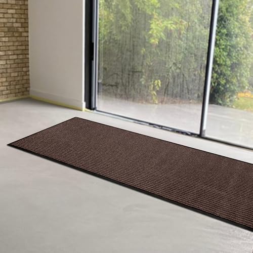 Image of MaxMat Large Waterproof Doormat - Heavy Duty, Commercial, Low-Profile, Easy to Clean, Rubber Floor Mat (2 x 6 Feet, Brown, MXM-RIB0026BR)