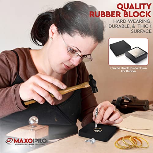 MaxoPro 3” Steel Bench Block Flat Anvil Jewelers Tool with 4” Tough Rubber Block - Heat-Treated Scra