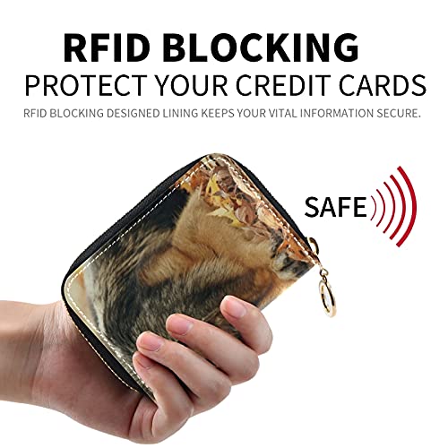 German Shepherd Dog Lies on Autumn Falling Foliage LeavesGrey Credit Card Coin wallet, RFID Blocking Compact Women Leather Card Holder, Key Change Organizer, Zipper Purse Clutch Pouch Pocket2