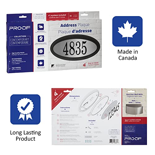 Oval Address Plaque – 4’’ Peel & Stick House Numbers Included – Outdoor Weatherproof Home Sign – Pro-Df - Made In Canada (Black/Stainless Steel) #TOP7