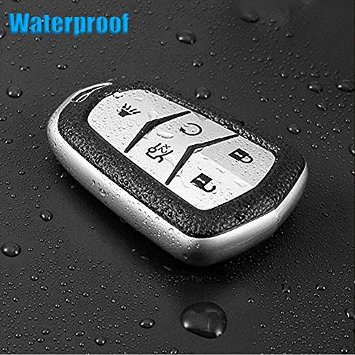 Ctrinews For Cadillac Key Fob Cover With Leather Keychain, Advanced Soft Tpu Surface Leather Grain Key Fob Case For 2015-2019 Cadillac Escalade Cts Srx Xt5 Ats Sts Ct6(Silver) #TOP6