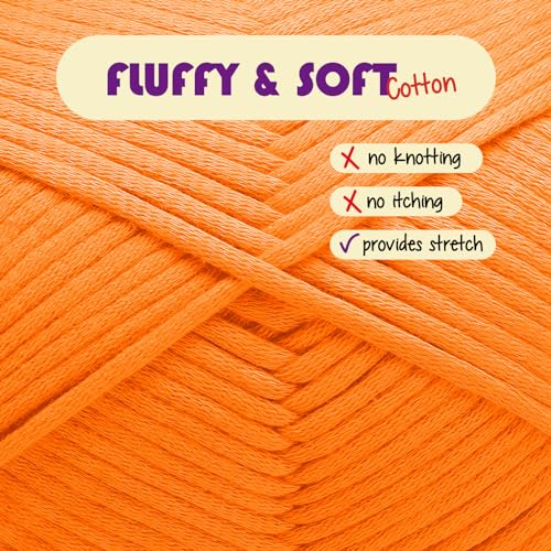Image of Soft Yarn for Crocheting - Crochet & Knitting Yarn, Beginner Yarn with Easy-to-See Stitches, 250 Yds Amigurumi Yarn, Cotton-Nylon Blend Tshirt Yarn for Crocheting, Worsted Weight Yarn 4, Pumpkin Yarn