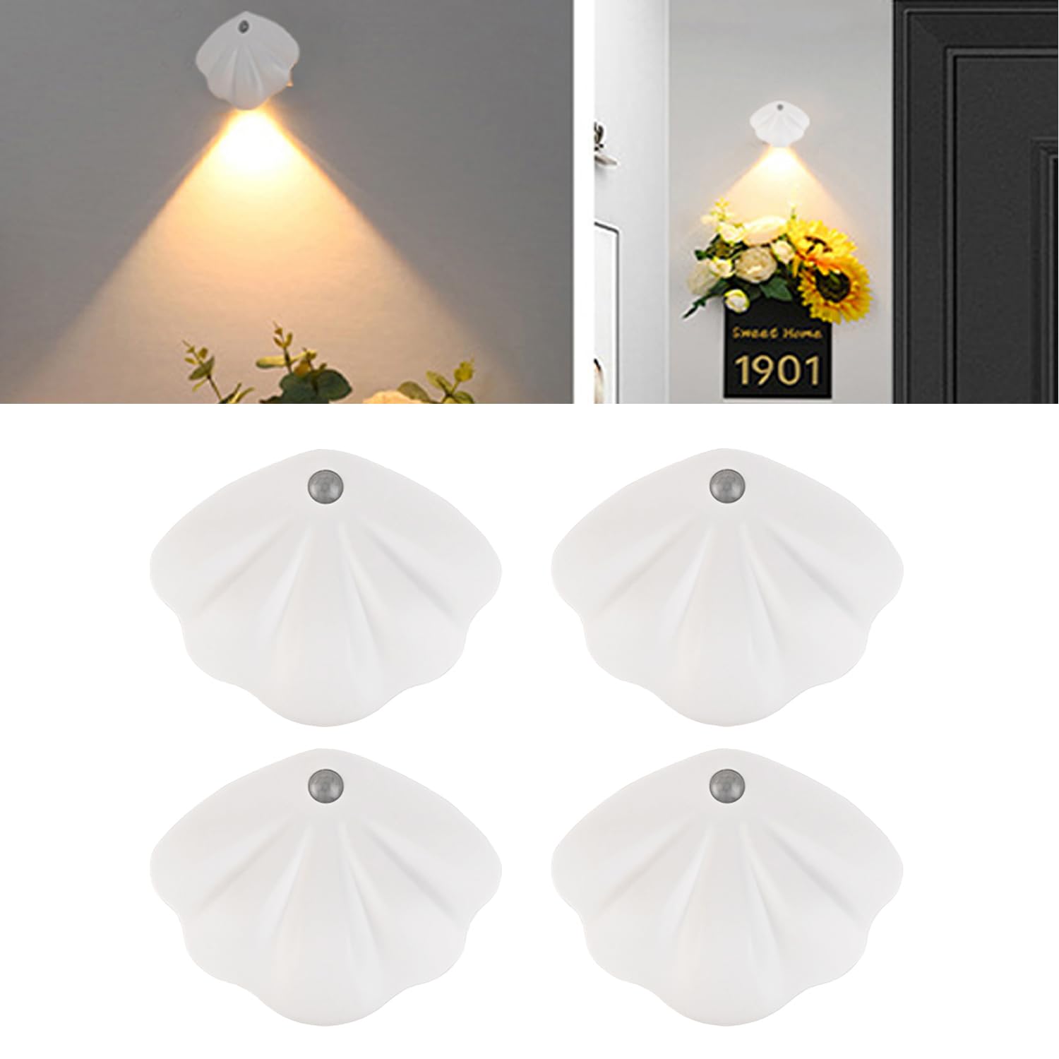 niccryle LED Motion Sensor Night Light in 3 Colors Automatic LED Night Light Battery Rechargeable LED Wall Light for Bedroom Kitchen Stairs Garage (White, 4 Pack)