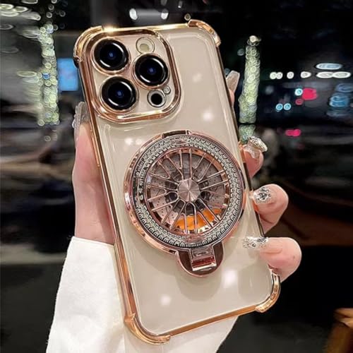 Coque rotative pour iPhone 13 Pro Max transparente et dorée avec contour plaqué ultra élégant