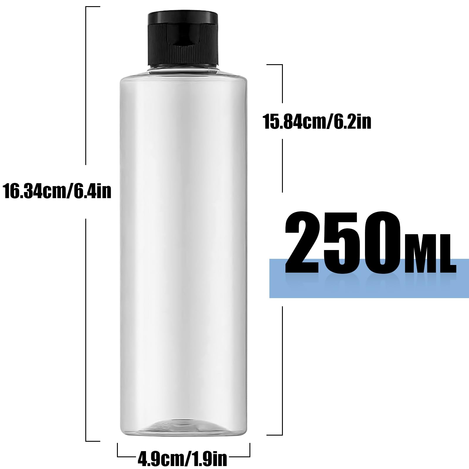 Bottiglie Viaggio 250ml Con Tappo Flip Top - 4 Pezzi Trasparenti Per Shampoo, Lozioni E Cosmetici - Foto 5