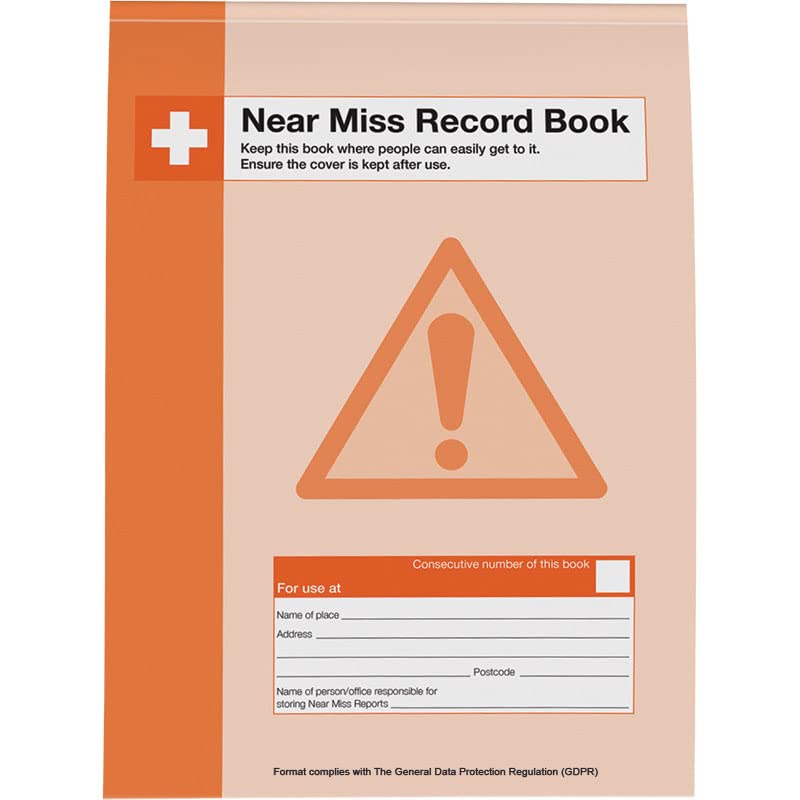 GDPR Compliant Workplace Near Miss Record Book, A4, ISO7010 compliant safety colours