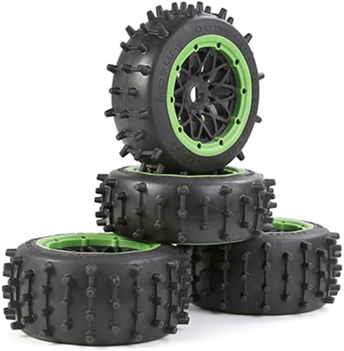 FLMLF Super Grip Front and Rear Big Nail Tire Wheel Sets for 1/5 HPI ROFUN ROVAN KM Baja 5B SS Buggy Truck Rc Car Parts (Green)