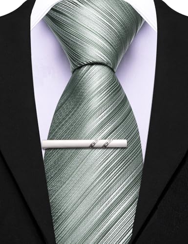 Image of Barry.Wang Silk Men Ties Formal Stripes Necktie and Tie Clip for Wedding Party Business Fashion Classic